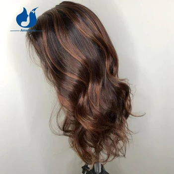 Парик Amethyst Highlight 13x6 Парики из человеческих волос на кружеве спереди Бразильский бесклеевой парик Шоколадно-коричневое Омбре естественной волны для чернокожих женщин