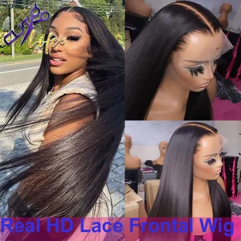 Парик на кружеве 13x6 Real HD 30-дюймовый прямой невидимый парик на кружеве 13x4 HD Бразильские парики из человеческих волос для чернокожих женщин