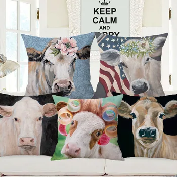 Патриотический плакат с изображением коровы, яка, животных, Наволочка с рисунком белого теленка, Декоративная наволочка для дома 45X45 см
