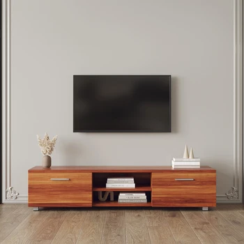 Подставка из орехового дерева для телевизора с диагональю 70 дюймов, телевизионный столик для мультимедийной консоли в развлекательном центре, 2 шкафа для хранения с открытыми полками