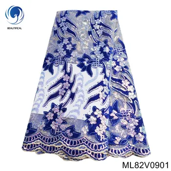 Полное очарования Африканское бархатное кружево, вышивка пайетками со стразами, французская сетчатая кружевная ткань для вечернего платья ML82V09