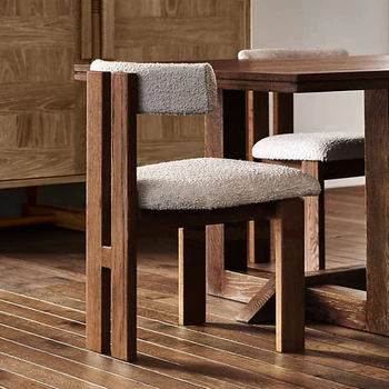 Простой обеденный стул из массива дерева в стиле Ретро, макияж, Кашемир из Ягненка, Дизайнерская модель для столовой комнаты, Мебель, диван, кресло