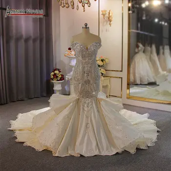 Роскошные свадебные платья-русалки в новом стиле, расшитые бисером, со съемным шлейфом