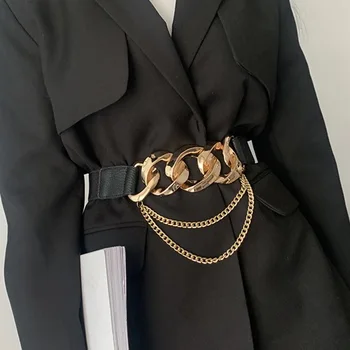 Роскошный пояс с золотой цепочкой, эластичные поясные ремни из серебристого металла для женщин, Высококачественное эластичное женское пальто, пояс Ketting Riem