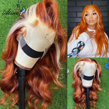 Светлый парик цвета Омбре, Имбирно-оранжевый, 613, натуральные волосы, прозрачный Парик на шнурке, полностью Выщипанные парики на шнурке спереди.