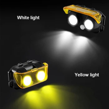 Светодиодный налобный фонарь для кемпинга, портативная фара, головной фонарь, USB-налобный фонарик, 2 удара, желтый свет, двойной источник света