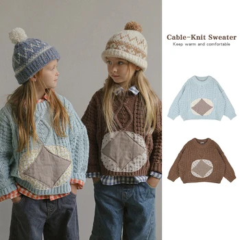 Свитера для мамы и детей, Осень-зима, Винтажный вязаный свитер с длинными рукавами для мальчиков и девочек, Пуловеры, Свитера, Детская одежда