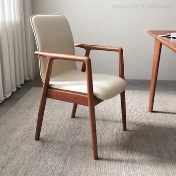 Современный обеденный стул из массива дерева, офисный стул, обеденный стул высокого класса, винтажный дизайнерский стул с ремнем на спинке, чайный стул