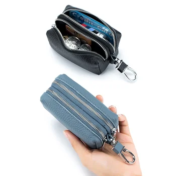 Сумка для ключей большой емкости, двухслойная Мягкая высококачественная натуральная кожа, мужская и женская Многофункциональная сумка для карт, кошелек, сумка для ключей