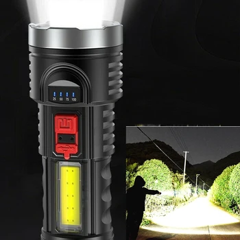 Супер яркий фонарик со встроенным аккумулятором, 4 режима, водонепроницаемый фонарик, USB Перезаряжаемый фонарик, Тактический кемпинг на открытом воздухе, светодиодный