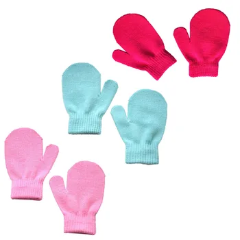 Теплые варежки для мальчиков, 3 пары милых зимних детских вязаных перчаток для девочек, средства по уходу за ребенком