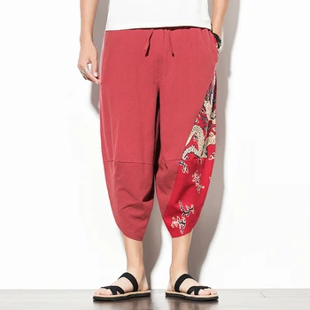 Уличная одежда, мужские шаровары, хлопковые мужские летние брюки в стиле харадзюку в стиле хип-хоп, винтажные брюки длиной до икр, уличная одежда 5XL
