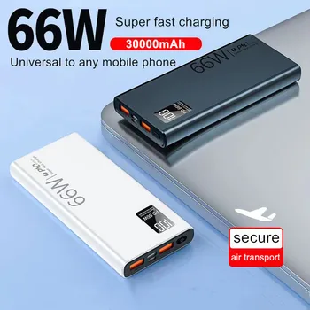 Универсальная быстрая зарядка мощностью 66 Вт для любого мобильного телефона, с большой емкостью 30000 мАч и удобным мини-мобильным блоком питания