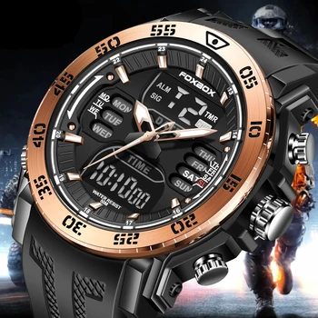 Часы LIGE FOXBOX Watch 50M Водонепроницаемые наручные часы-будильник Мужские спортивные часы с двойным дисплеем Цифровые часы для мужчин Relogio Masculino