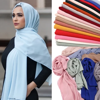 шифоновый женский хиджаб, однотонный шифоновый шарф-пузырек, хиджаб с принтом, однотонные шали, повязка на голову, мусульманские хиджабы, шарфы, шарф
