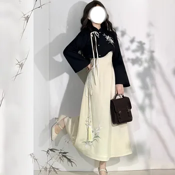 Элегантное женское платье в китайском стиле, комплекты из 2 предметов, винтажное платье-комбинация Kawaii Lolita, Милая Повседневная женская одежда с вышивкой.