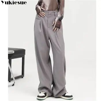 Элегантные Весенне-летние Свободные прямые брюки с высокой талией, Мешковатые брюки с широкими штанинами, новые брюки для женщин 2023 Harajuku